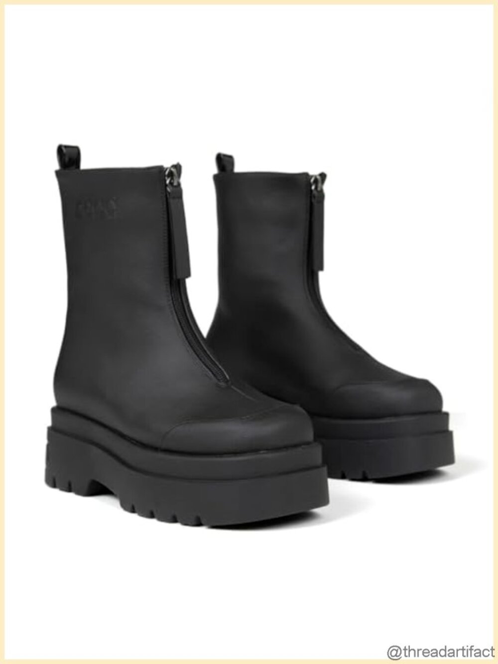 Platform Ankle Boots Mid Calf Chunky Front Zipper Combat Vegan Grape Leather